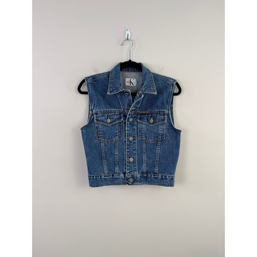Vintage 90s Calvin Klein Jeans Denim Trucker Vest Blue Made USA Women's Small